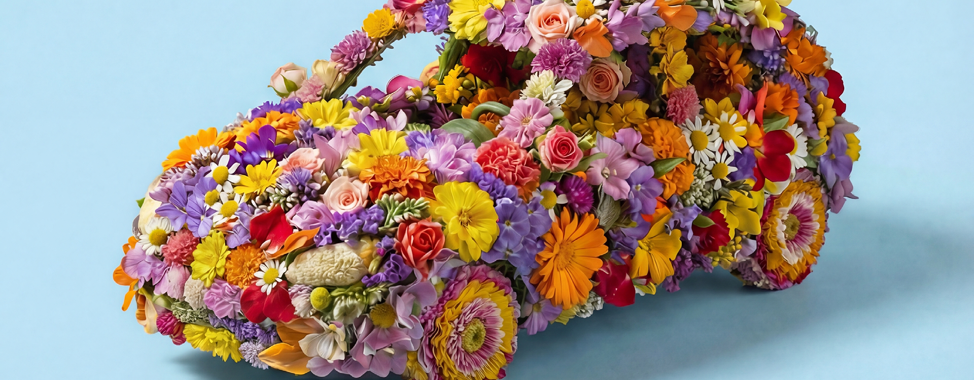 Auto in bloemen voor blog over airco en ventilatie onderhoud