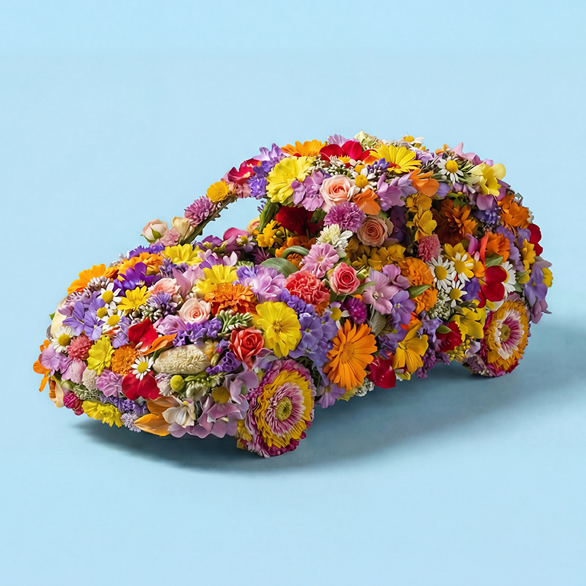 Auto gemaakt van bloemen bij artikel over ventilatie en airco onderhoud