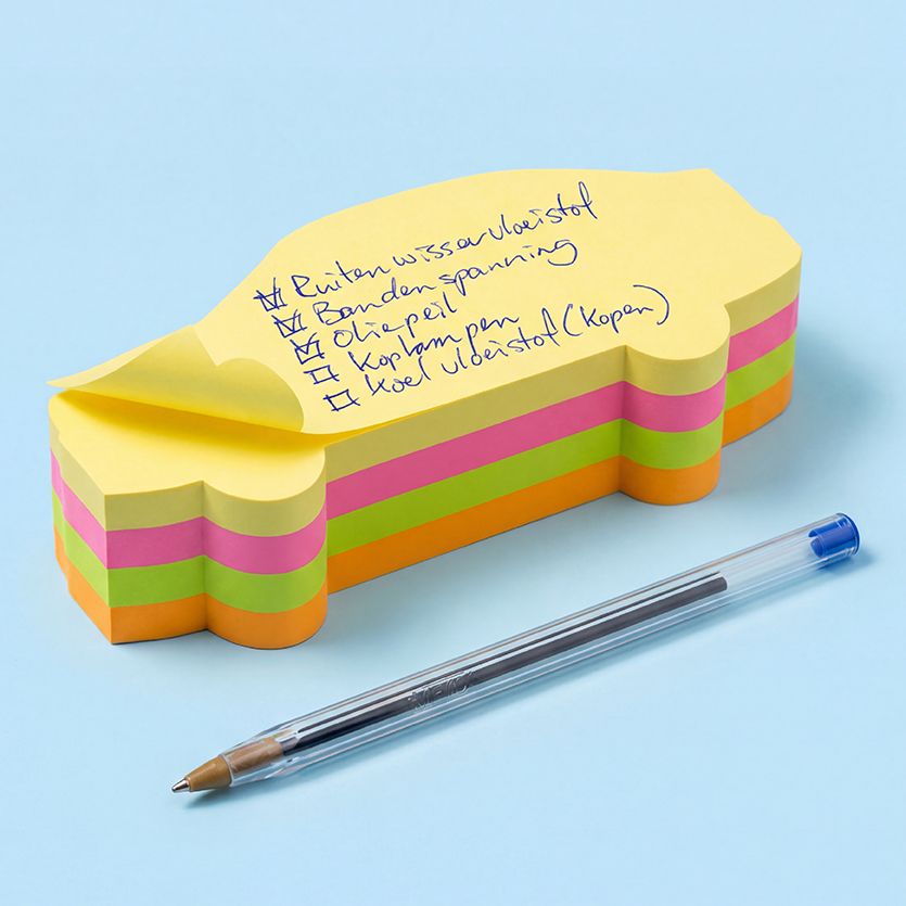 13323 Argos Blog 2026-06 WebsiteHeader 835x835_AW01_FO Auto-vormige sticky notes met checklist voor een lange autorit